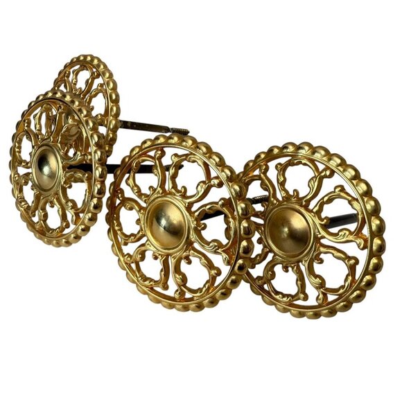 Drapery Tie Backs WTW Set of 4 Rosettes Goldtone Metal Brass Curtain Accessory - Picture 3 of 9